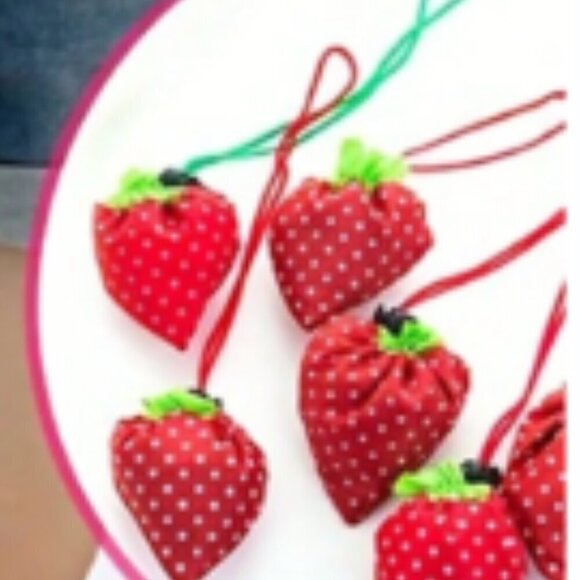 Strawberry Flower Shopping Tote Reusable Blue - Picture 3 of 3